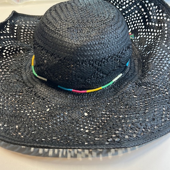 San Diego Hat Company Black Straw Hat w/ Rainbow Band, NWT! - Picture 1 of 3